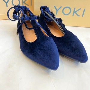 NIB YOKI Urban 80 Velvet Navy Strappy Flats Lace Up Leg Buckle Closure Size 7-10